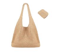 Fonyiunce Sac de Plage, Sac en Crochet Beige, Sacs à Main Tricotés pour Femmes, Style Bohème, Sac à Tote léger en Tricot, pour le Shopping et la Vie Quotidienne (Kaki)