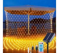 Fonysien Filet Lumineux Solaire, 1.5 * 1.5M 96LEDs Étanche Guirlande Lumineuses Filet avec Télécommande 8 Modes Maille Lumineuse pour Décoration de Noël Fête Jardin Mariage