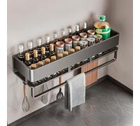 Fooaot Étagère à épices murale en métal - Gris - Sans perçage - Avec 5 crochets - Support à épices mural - Étagère à épices suspendue pour étagère de cuisine - 40 cm