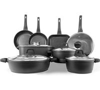 food appeal Marble Class Set 13 pièces Casseroles et poêles de cuisine Set | 20cm, 24cm, 30cm, 32cm Casseroles, marmites avec couvercle en verre | 24cm, 28cm Poêles à frire, poêles à induction | 28cm
