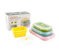 Food Containers, Silicone Food Storage Box, 4 Pieces Leakproof, Odor Resistant Reusable Organizer, Stackable Lunch Carrier for Adult, Student, School, Hiking, Workplace, Picnic, Camping, Fridge