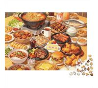 Food Feast Jigsaw Puzzle 1000 Piècess Recyclable Sumptuous Dinner Senior Puzzles Educational Game Decompression Ideal for Family and Friends Birthdays 38x26cm/1000pcs