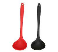 Food Grade Silicone Soup Ladle 2Pcs Black Red Non Scratch Comfort Grip Round Hanging Hole Space Saving Dishwasher Safe Multifunctional for Home Kitchen Cooking