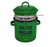 Food-Grade Silicone Spatula, 42 Oz Bacon Grease Container with Strainer, Farmhouse Bacon Grease Keeper, Cooking Oil Container for Kitchen Fat Storage (Green)