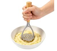 Food Masher-Tool - Double Arc Potato Masher-With Wooden Handle, Manual kitchen-Masher-For Soft Fruits andVegetables, Sturdy Stainless Steel Design | kitchen-Use During Cooking andFood Preparation
