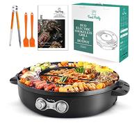 Food Party Appareil Fondue Chinoise Hot Pot Electrique et Barbecue Coréen Intérieur électrique 220V 2200W 2 in 1 Hotpot Wok BBQ Raclette sans Fumée pour 2 à 8 Personnes