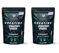 Foodelis Creatine Monohydrate Creapure 500g en poudre - 100% Creatine Creapure - Sans arôme, Non-OGM, Pure et sans additifs - Avec dosette incluse - Haute solubilité (Lot de 2)