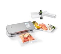 FoodSaver Machine Sous Vide Alimentaire Compacte | avec tuyau de scellage, 1 Petit Rouleau et 5 Sacs Sous Vide Petit Format | argent avec finition blanche [VS1191X]