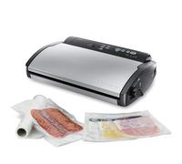 FoodSaver Machine Sous Vide, avec compartiment de rangement pour rouleau et cutter et 3 vitesses d'aspiration, inclut sacs de mise sous vide assortis, Argent avec des touches noires [V2860-I]