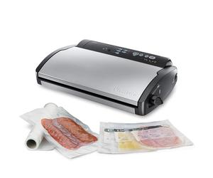 FoodSaver Machine Sous Vide, avec compartiment de rangement pour rouleau et cutter et 3 vitesses d'aspiration, inclut sacs de mise sous vide assortis, Argent avec des touches noires [V2860-I]