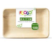 FOOGO Green 100 Plateaux de Service Jetables Feuille de Palmier, Moyens Profonds 28x17 cm, Pizza, Entrées, Canapés, Planche Charcuterie, Robuste et Ecologique Comme Plateaux en Bois pour Plats Chauds
