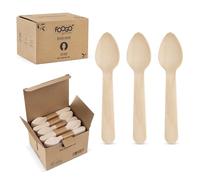 FOOGO Green 1000pcs Cuillères à Dessert en Bois Jetables, Certifiées FSC®, 11cm Petit Couverts Jetables en Forme de Rondes, pour Glaces et Gâteaux, Ecologiques et Robustes, Comme les Couverts Bambou