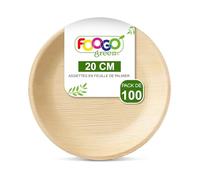 FOOGO Green 100pcs Assiettes Jetables Feuille de Palmier, 20cm Moyennes Rondes, Écologique Biodégradable Compostable Comme Assiettes Bois, Bambou, Papier, Plats Chauds, Mariage, Pique-Nique, Fête