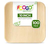FOOGO Green 100pcs Assiettes Jetables Feuille de Palmier, 25cm Grandes Carré, Écologique Biodégradable Compostable Comme Assiettes Bois, Bambou, Papier, Plats Chauds, Mariage, Pique-Nique, Fête