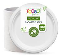 FOOGO Green 200 Assiettes Bagasse Canne à Sucre 25cm Rondes
