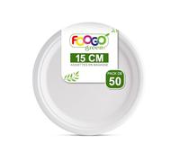FOOGO Green 50 Assiettes Bagasse Canne à Sucre 15cm Rondes