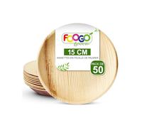 FOOGO Green 50 Assiettes Jetables Feuille de Palmier 15cm Rondes