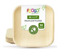 FOOGO Green 50 Assiettes Jetables Feuille de Palmier 18cm Carrées