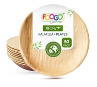 FOOGO Green 50 Assiettes Jetables Feuille de Palmier 18cm Rondes