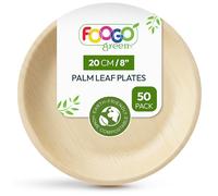 FOOGO Green 50 Assiettes Jetables Feuille de Palmier 20cm Rondes