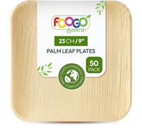 FOOGO Green 50 Assiettes Jetables Feuille de Palmier 23cm Carrées