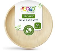 FOOGO Green 50 Assiettes Jetables Feuille de Palmier 23cm Rondes