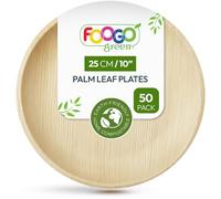 FOOGO Green 50 Assiettes Jetables Feuille de Palmier 25cm Rondes