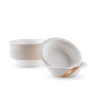 FOOGO Green Lot de 50 bols jetables en bagasse de canne à sucre, taille moyenne de 340 ml, 15 cm, bol à soupe, salade et dessert, bols en papier robustes pour aliments chauds, respectueux de