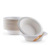 FOOGO Green 50 Bols Jetables Bagasse Canne à sucre, Moyen 450ml, 18cm, pour Soupe, Desserts et Salade, Bols en Papier Ronds et Solides pour Plats Chauds, Bambou, Fête.