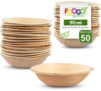 FOOGO Green 50 Bols Jetables Feuille de Palmier 10cm 90ml Ronds