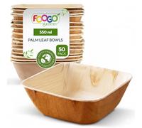 FOOGO Green 50 Bols Jetables Feuille de Palmier 13cm 550ml Carrés
