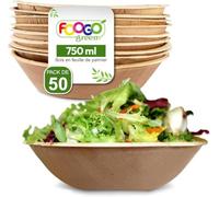 FOOGO Green 50 Bols Jetables Feuille de Palmier 20cm 750ml Ronds