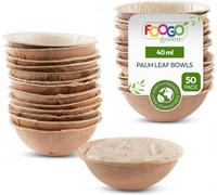 FOOGO Green 50 Bols Jetables Feuille de Palmier 7cm 40ml Ronds