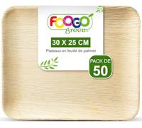 FOOGO Green 50 Plateaux Jetables Feuille de Palmier 30x25cm Rectangles