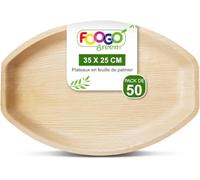 FOOGO Green 50 Plateaux Jetables Feuille de Palmier 35x25cm Ovales