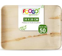FOOGO Green 50 Plateaux Jetables Feuille de Palmier 35x25cm Rectangles