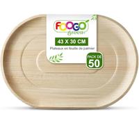 FOOGO Green 50 Plateaux Jetables Feuille de Palmier 43x30cm Ovales