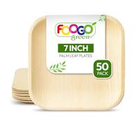 FOOGO Green 50pcs Assiettes Jetables Feuille de Palmier, 18cm Petites Carré, Écologique Biodégradable Compostable Comme Assiettes Bois, Bambou, Papier, Plats Chauds, Mariage, Pique-Nique, Fête