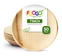 FOOGO Green 50pcs Assiettes Jetables Feuille de Palmier, 18cm Petites Rondes, Écologique Biodégradable Compostable Comme Assiettes Bois, Bambou, Papier, Plats Chauds, Mariage, Pique-Nique, Fête