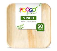 FOOGO Green 50pcs Assiettes Jetables Feuille de Palmier, 23cm Grandes Carré, Écologique Biodégradable Compostable Comme Assiettes Bois, Bambou, Papier, Plats Chauds, Mariage, Pique-Nique, Fête