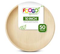 FOOGO Green 50pcs Assiettes Jetables Feuille de Palmier, 25cm Grandes Rondes, Écologique Biodégradable Compostable Comme Assiettes Bois, Bambou, Papier, Plats Chauds, Mariage, Pique-Nique, Fête