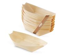 FOOGO Green 50Pcs Barques en Bois Bambou Jetables, 12,7cm, Certifiées FSC®, Barbecue, Garden Party, Salade & Snacks, Écologique, Biodégradable, Mariage, Comme Bols en Feuille de Palmier et Papier