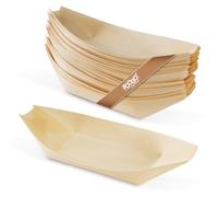 FOOGO Green 50Pcs Barques en Bois Bambou Jetables, 23cm, Certifiées FSC®, Barbecue, Garden Party, Salade & Snacks, Écologique, Biodégradable, Mariage, Comme Bols en Feuille de Palmier et Papier