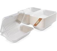 FOOGO Green 50pcs Boîtes Clamshell Emporter, 23x15 cm, 900ml, Pulpe de Canne à Sucre Naturelle, Ecologiques, Récipients Alimentaires Jetables, Compostables, Biodégradables