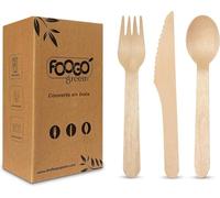 FOOGO Green Lot de 300 couverts jetables en bois, certifiés FSC, 100 fourchettes, 100 cuillères, 100 couteaux, 16 cm, biodégradables et compostables, pour les fêtes