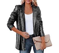 FoOJo Blazer Femmes Brillant Sequin Veste Cardigan À Manches Longues Vintage Classique Unique Hauts Élégant Paillettes Fête Punk Tenues Clubwear (Color : Black, Size : XL)