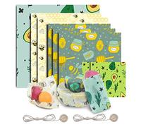 FOOLS ALIBAI Lot de 8 lingettes en cire d'abeille bio - 100 % naturelle et écologique - Grande toile cirée - Réutilisable - Convient à un usage alimentaire