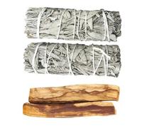 Foonary 2 sauge blanche et 2 Palo Santo, paquets d'encens de qualité supérieure avec récolte durable contrôlée, élimine les énergies négatives et purifie l'environnement pour des rituels spirituels et