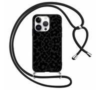 Foonary Coque pour Apple iPhone 13 Pro Max avec Cordon de Collier, Aesthetic Floral Étui Housse Réglable Lanyard Corde, Souple Silicone Antichoc Protection Case pour iPhone 13 Pro Max 6,7", Noir Fleur