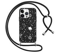 Foonary Coque pour Apple iPhone 13 Pro Max avec Cordon de Collier, Aesthetic Planète Motif Étui Housse Réglable Lanyard Corde, Silicone Antichoc Protection Case pour iPhone 13Pro Max 6,7", Noir Chaîne